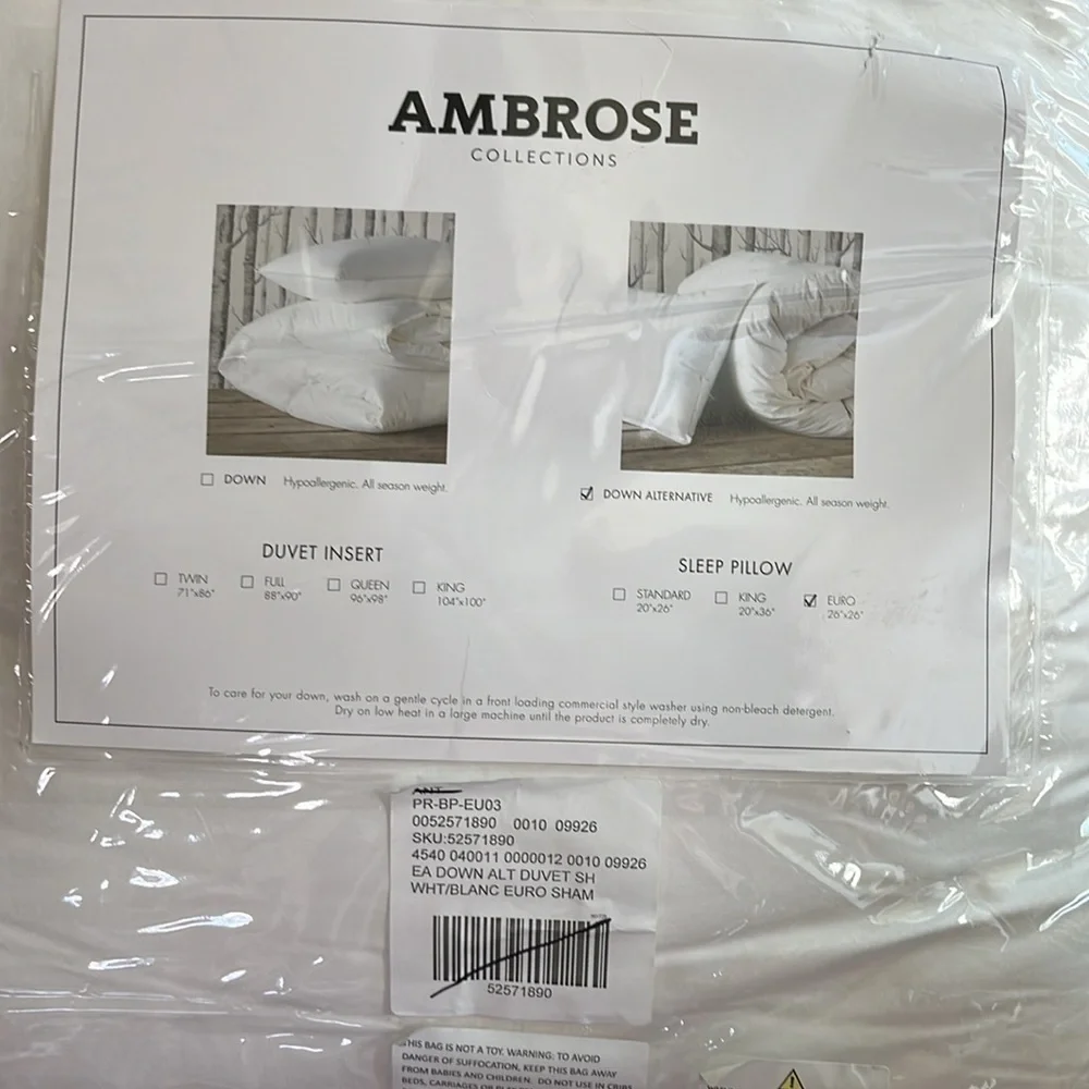 Anthropologie x Ambrose Down Alternative Sleep Pillow Euro Size NWT